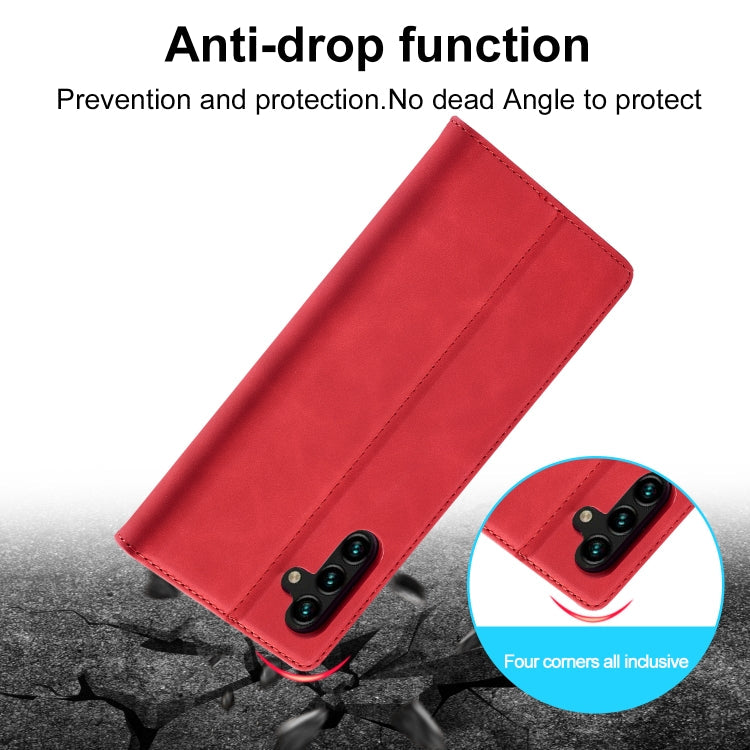 Pour la coque de téléphone Samsung Galaxy A35 5G LC.IMEEKE en cuir microfibre à fort magnétisme (rouge)