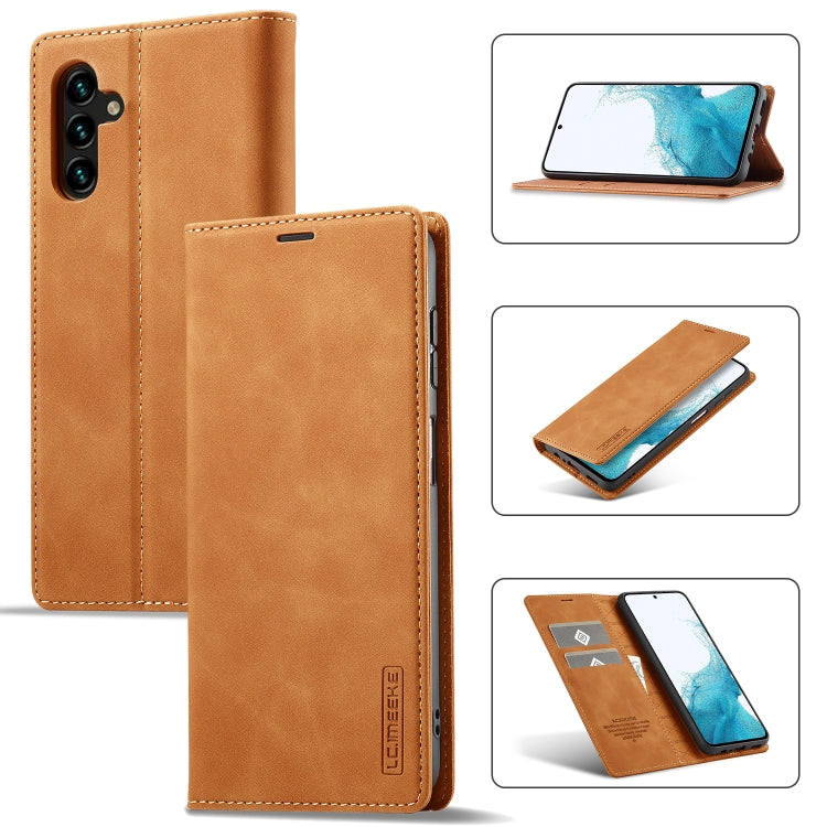 For Samsung Galaxy A35 5G LC.IMEEKE Strong Magnetism Microfiber Leather Phone Case(Brown)