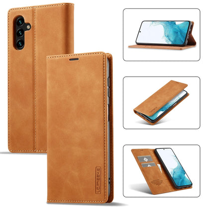 For Samsung Galaxy A35 5G LC.IMEEKE Strong Magnetism Microfiber Leather Phone Case(Brown)