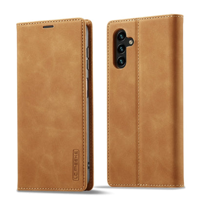 For Samsung Galaxy A35 5G LC.IMEEKE Strong Magnetism Microfiber Leather Phone Case(Brown)