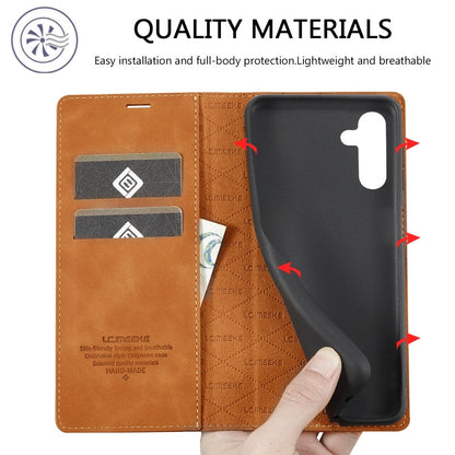 For Samsung Galaxy A35 5G LC.IMEEKE Strong Magnetism Microfiber Leather Phone Case(Brown)