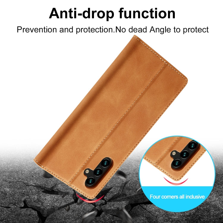 For Samsung Galaxy A35 5G LC.IMEEKE Strong Magnetism Microfiber Leather Phone Case(Brown)