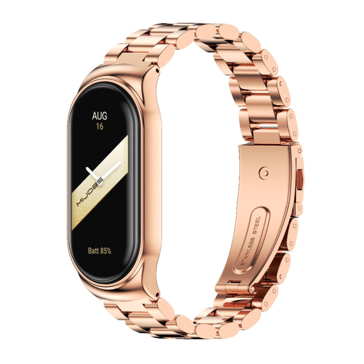 For Xiaomi Mi Band 8 / 9 Mijobs CS Case Three Bead Metal Stainless Steel Watch Band(Rose Gold)