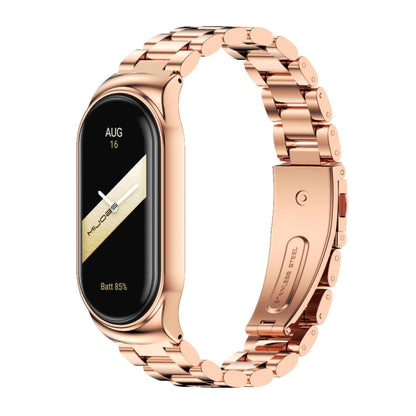 For Xiaomi Mi Band 8 / 9 Mijobs CS Case Three Bead Metal Stainless Steel Watch Band(Rose Gold)