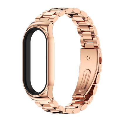 For Xiaomi Mi Band 8 / 9 Mijobs CS Case Three Bead Metal Stainless Steel Watch Band(Rose Gold)