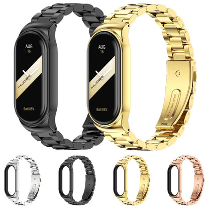 For Xiaomi Mi Band 8 / 9 Mijobs CS Case Three Bead Metal Stainless Steel Watch Band(Rose Gold)