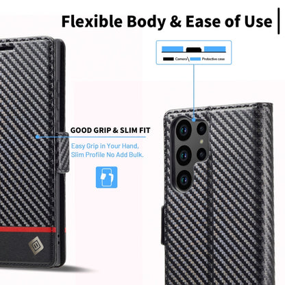 For Samsung Galaxy S24 Ultra 5G LC.IMEEKE Carbon Fiber Leather Phone Case(Horizontal Black)