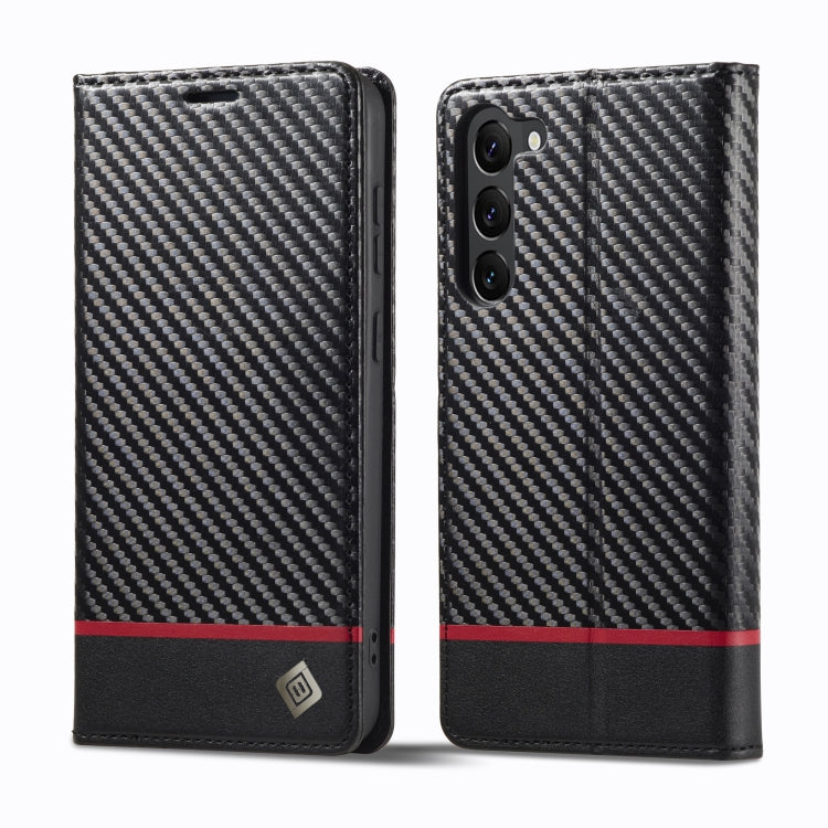 Pour Samsung Galaxy S24 5G LC.IMEEKE Étui de téléphone en cuir fibre de carbone (noir horizontal)