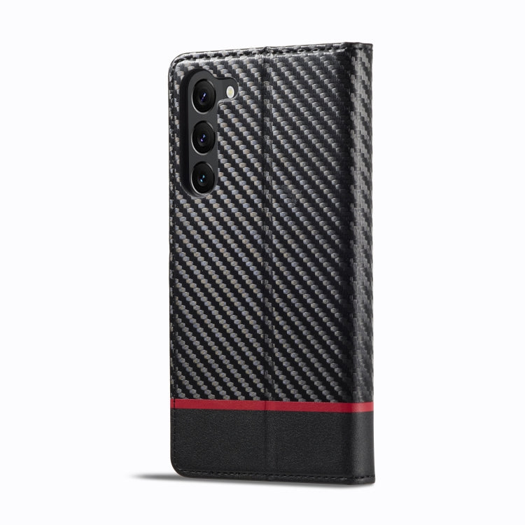 Pour Samsung Galaxy S24 5G LC.IMEEKE Étui de téléphone en cuir fibre de carbone (noir horizontal)