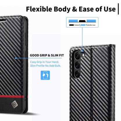 Pour Samsung Galaxy S24 5G LC.IMEEKE Étui de téléphone en cuir fibre de carbone (noir horizontal)