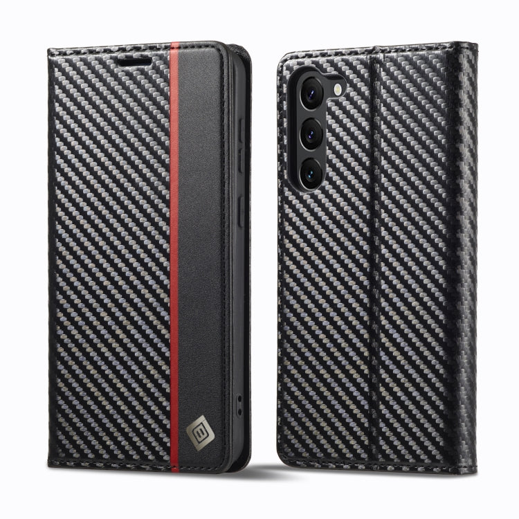 Pour Samsung Galaxy S24+ 5G LC.IMEEKE Étui de téléphone en cuir de fibre de carbone (noir vertical)