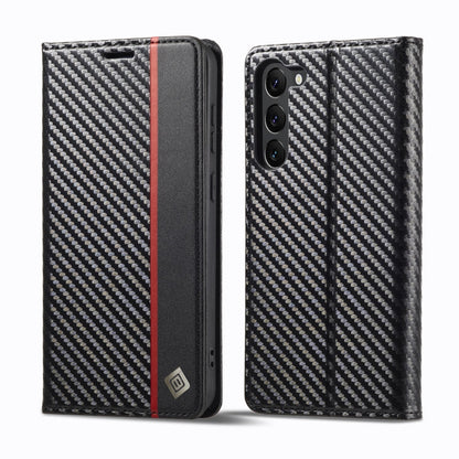 Pour Samsung Galaxy S24+ 5G LC.IMEEKE Étui de téléphone en cuir de fibre de carbone (noir vertical)