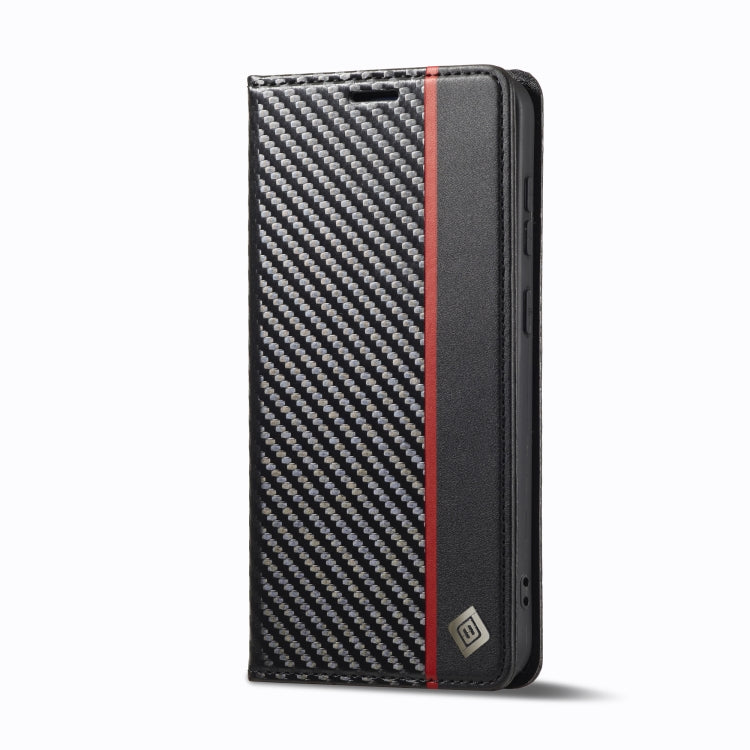 Pour Samsung Galaxy S24+ 5G LC.IMEEKE Étui de téléphone en cuir de fibre de carbone (noir vertical)
