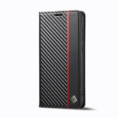 Pour Samsung Galaxy S24+ 5G LC.IMEEKE Étui de téléphone en cuir de fibre de carbone (noir vertical)