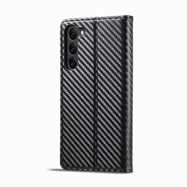 Pour Samsung Galaxy S24+ 5G LC.IMEEKE Étui de téléphone en cuir de fibre de carbone (noir vertical)
