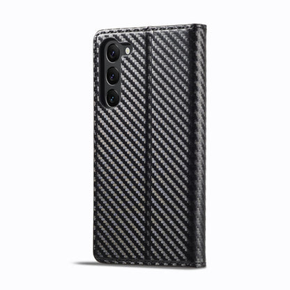 Pour Samsung Galaxy S24+ 5G LC.IMEEKE Étui de téléphone en cuir de fibre de carbone (noir vertical)