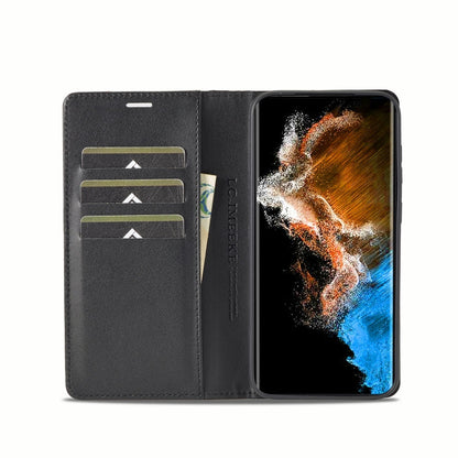 Pour Samsung Galaxy S24+ 5G LC.IMEEKE Étui de téléphone en cuir de fibre de carbone (noir vertical)