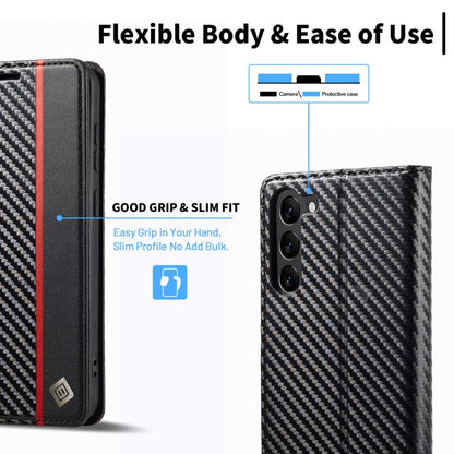 Pour Samsung Galaxy S24+ 5G LC.IMEEKE Étui de téléphone en cuir de fibre de carbone (noir vertical)