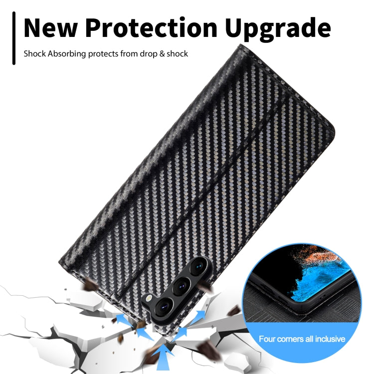 Pour Samsung Galaxy S24+ 5G LC.IMEEKE Étui de téléphone en cuir de fibre de carbone (noir vertical)