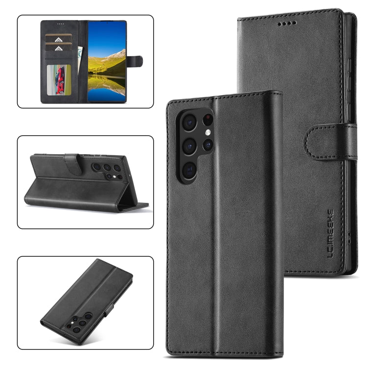 Pour Samsung Galaxy S24 Ultra 5G LC.IMEEKE Étui de téléphone en cuir texturé veau (noir)