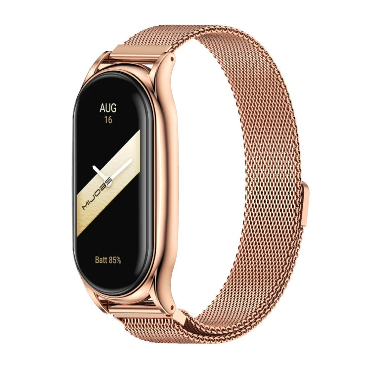 For Xiaomi Mi Band 8 / 9  Mijobs Plus Case Milan Magnetic Stainless Steel Watch Band(Rose Gold)