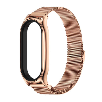 For Xiaomi Mi Band 8 / 9  Mijobs Plus Case Milan Magnetic Stainless Steel Watch Band(Rose Gold)