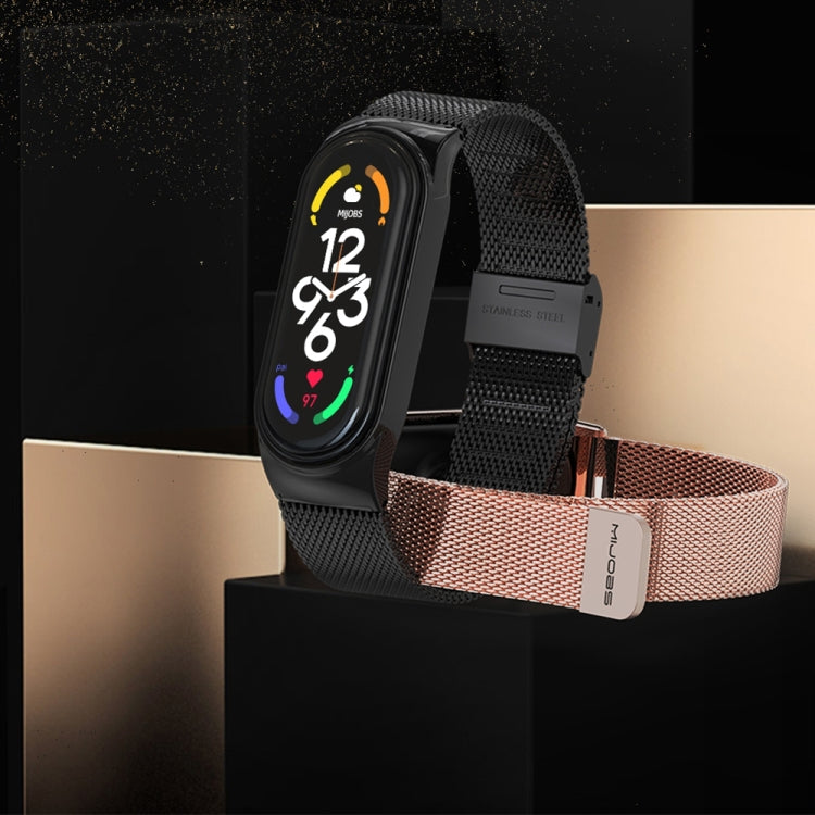 For Xiaomi Mi Band 8 / 9 Mijobs CS Case Milan Buckle Metal Watch Band(Rose Gold)