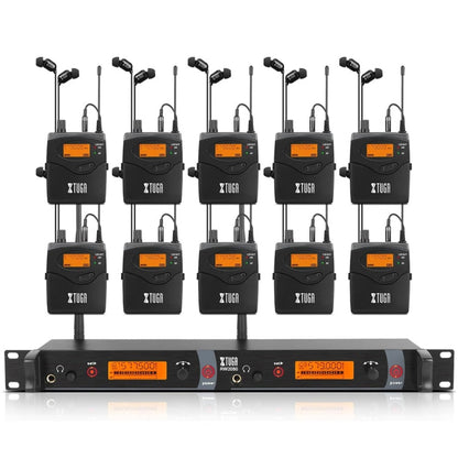 XTUGA RW2080 UHF Wireless Stage Singer In-Ear Monitor System 10 BodyPacks(EU Plug)