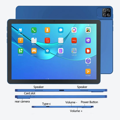 BDF P40 Tablette PC 4G LTE 10,1 pouces, 8 Go + 128 Go, Android 11 MTK6755 Octa Core, Double SIM, Prise UE (Bleu)
