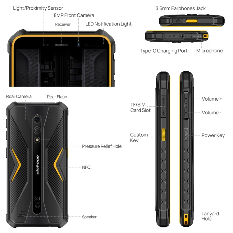 [Entrepôt de Hong Kong] Ulefone Armor X12 Pro, 4 Go+64 Go, téléphone robuste IP68/IP69K, écran 5,45 pouces Android 15 MediaTek Helio G36 Octa Core, Réseau : 4G, NFC (certains Orange)