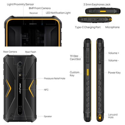 [Entrepôt de Hong Kong] Ulefone Armor X12 Pro, 4 Go+64 Go, téléphone robuste IP68/IP69K, écran 5,45 pouces Android 15 MediaTek Helio G36 Octa Core, Réseau : 4G, NFC (certains Orange)