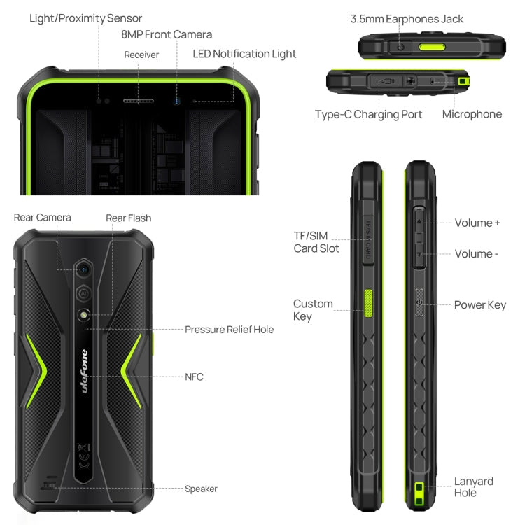 [HK Warehouse] Ulefone Armor X12 Pro, 4GB+64GB, IP68/IP69K Rugged Phone, 5.45 inch Android 15 MediaTek Helio G36 Octa Core, Network: 4G, NFC(Less Green)