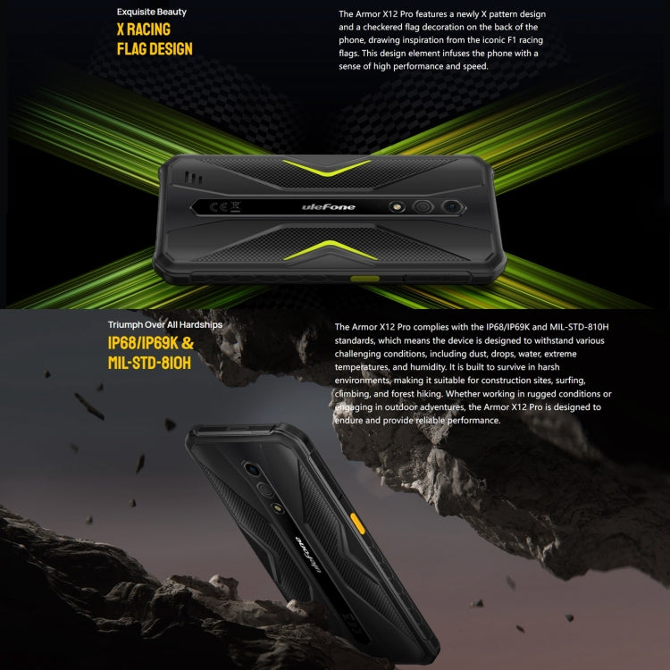 [HK Warehouse] Ulefone Armor X12 Pro, 4GB+64GB, IP68/IP69K Rugged Phone, 5.45 inch Android 15 MediaTek Helio G36 Octa Core, Network: 4G, NFC(Less Green)