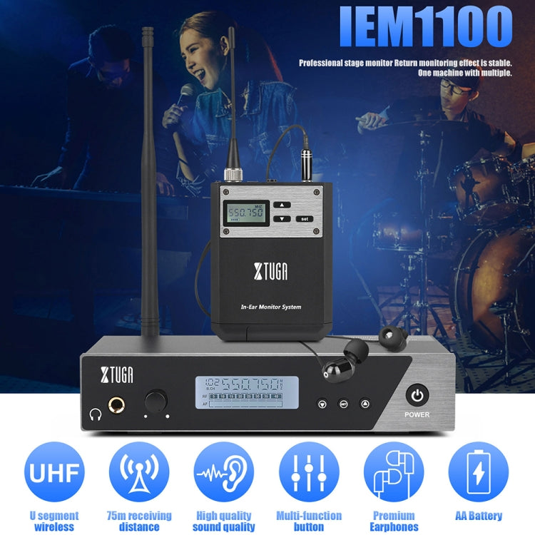 XTUGA IEM1100 Système de monitoring intra-auriculaire sans fil professionnel 5 BodyPacks (prise AU)