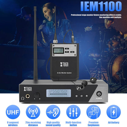 XTUGA  IEM1100 Professional Wireless In Ear Monitor System 4 BodyPacks(US Plug)