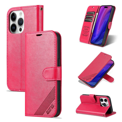 Pour iPhone 16 Pro Max AZNS Étui de téléphone en cuir à rabat texture peau de mouton (rouge)