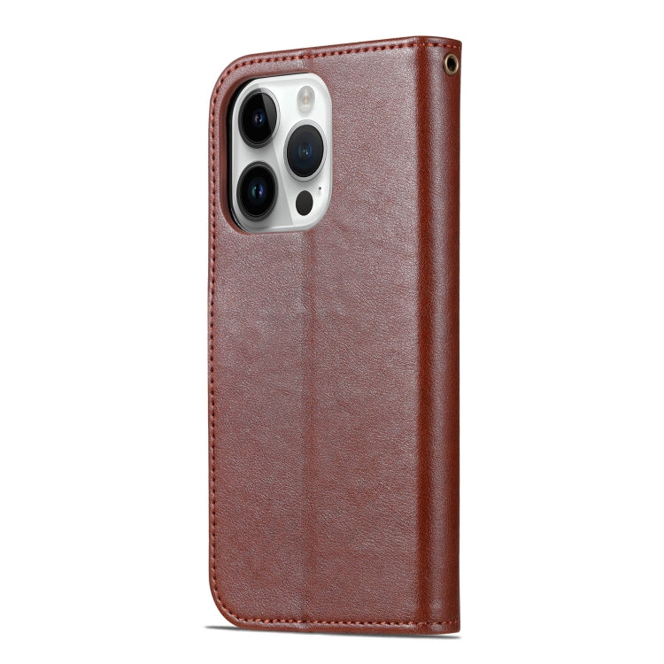 For iPhone 16 Pro Max AZNS Sheepskin Texture Flip Leather Phone Case(Brown)