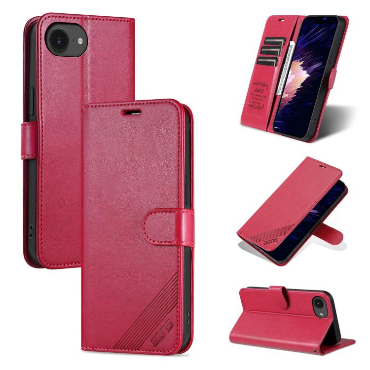 Pour iPhone 17e / 16e AZNS Coque de téléphone en cuir à rabat texturée peau de mouton (Rouge)