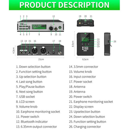 XTUGA SEM100 Professional Wireless In Ear Monitor System 2 BodyPacks(EU Plug)
