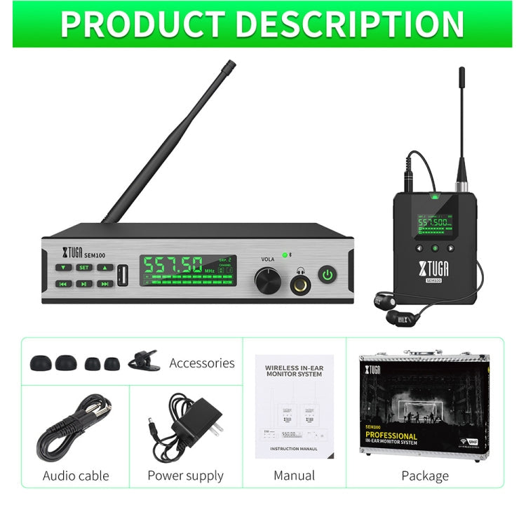 XTUGA SEM100 Professional Wireless In Ear Monitor System 2 BodyPacks(EU Plug)