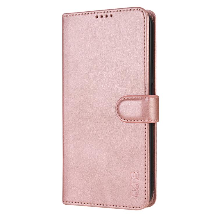 Pour iPhone 17e / 16e AZNS Étui portefeuille en cuir grainé avec texture veau (Or rose)