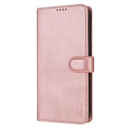 Pour iPhone 17e / 16e AZNS Étui portefeuille en cuir grainé avec texture veau (Or rose)