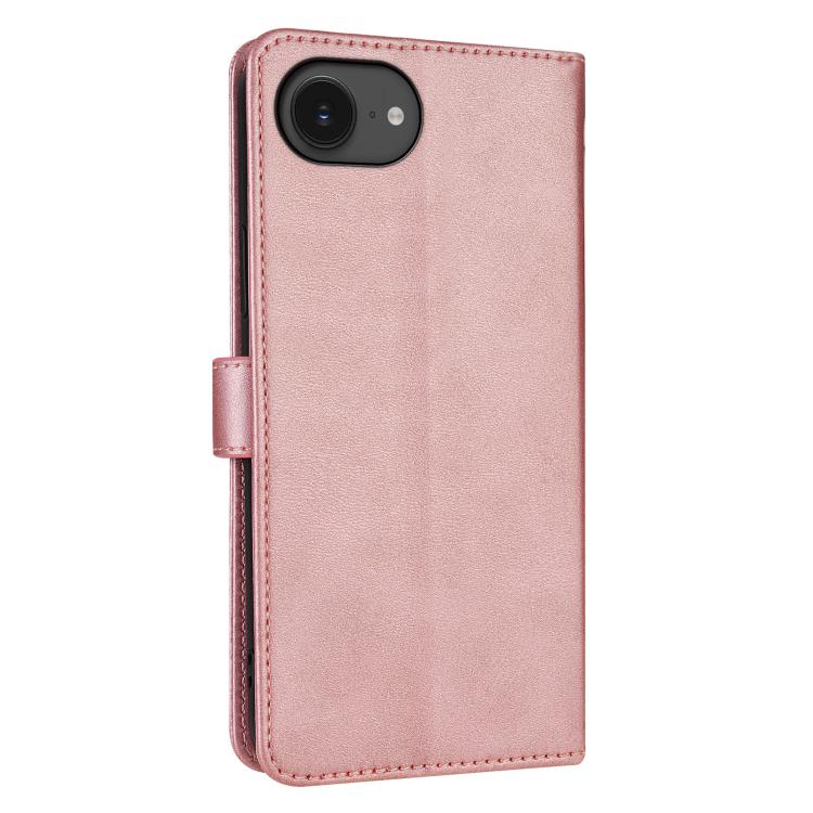 Pour iPhone 17e / 16e AZNS Étui portefeuille en cuir grainé avec texture veau (Or rose)