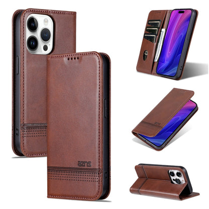 Pour iPhone 16 Pro Max AZNS Étui portefeuille en cuir texturé veau magnétique (marron foncé)