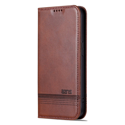 Pour iPhone 16 Pro Max AZNS Étui portefeuille en cuir texturé veau magnétique (marron foncé)
