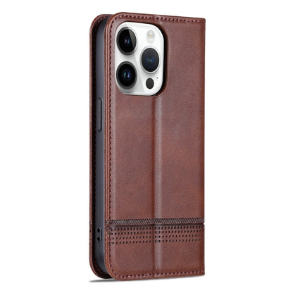 Pour iPhone 16 Pro Max AZNS Étui portefeuille en cuir texturé veau magnétique (marron foncé)