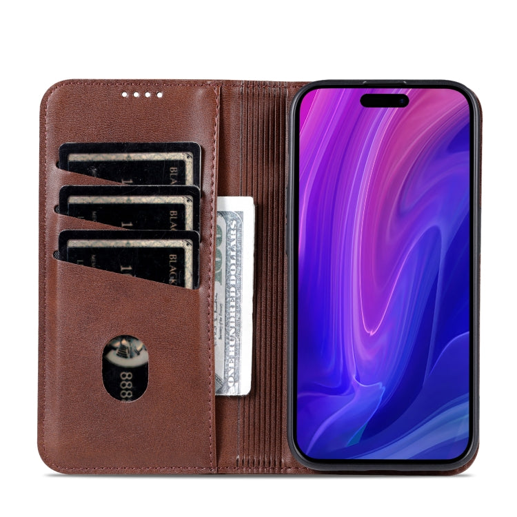Pour iPhone 16 Pro Max AZNS Étui portefeuille en cuir texturé veau magnétique (marron foncé)