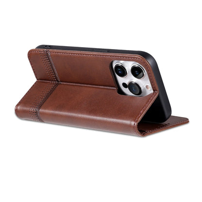 Pour iPhone 16 Pro Max AZNS Étui portefeuille en cuir texturé veau magnétique (marron foncé)
