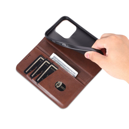 Pour iPhone 16 Pro Max AZNS Étui portefeuille en cuir texturé veau magnétique (marron foncé)