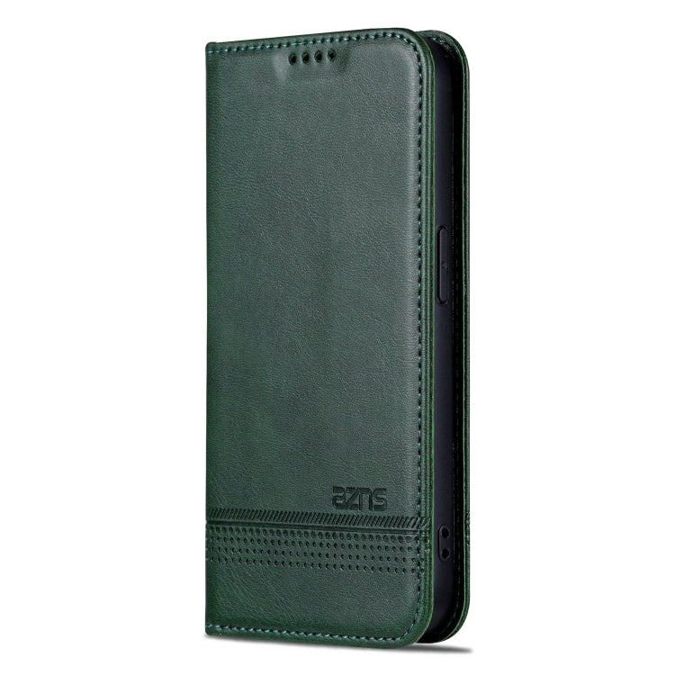 For iPhone 16 Pro Max AZNS Magnetic Calf Texture Flip Leather Phone Case(Dark Green)